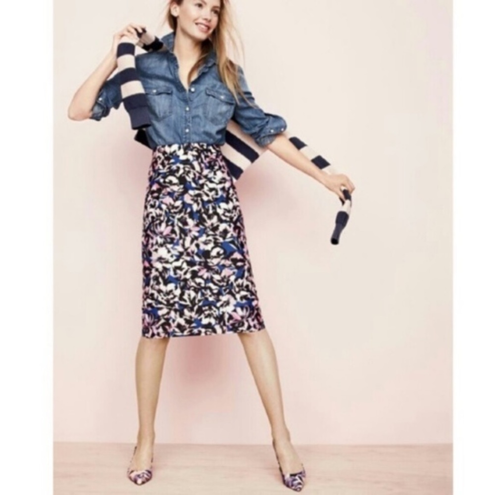 J.Crew Floral Knee-Length Skirt in Hibiscus